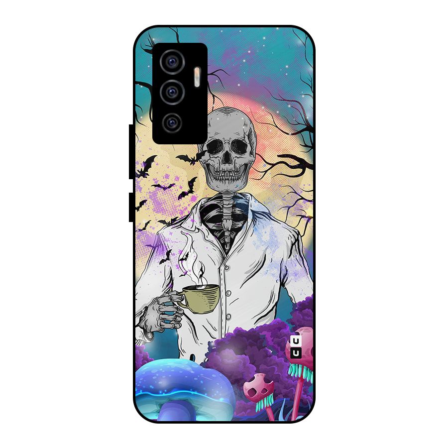 Morning Tea Skull Metal Back Case for Vivo V23e