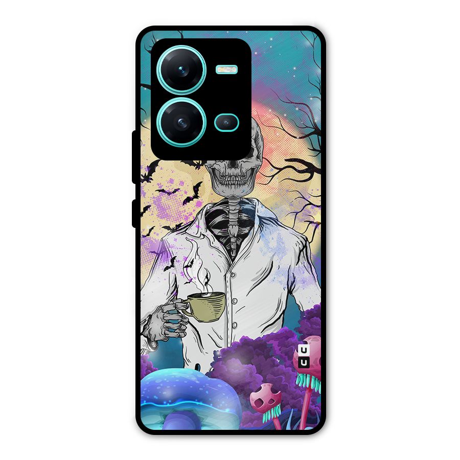 Morning Tea Skull Metal Back Case for Vivo V25