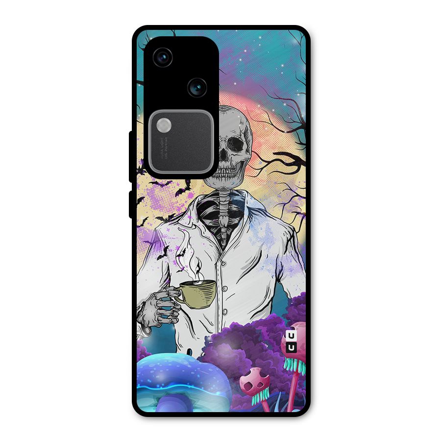 Morning Tea Skull Metal Back Case for Vivo V30 Pro