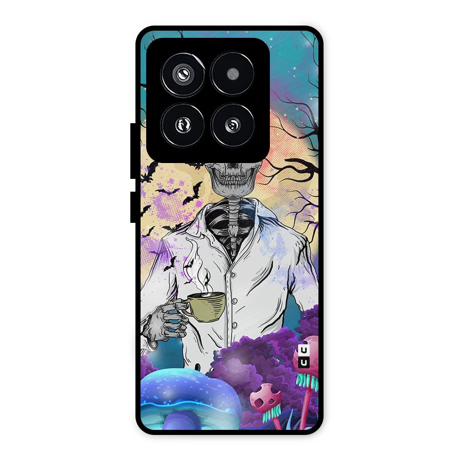 Morning Tea Skull Metal Back Case for Xiaomi 14 Pro