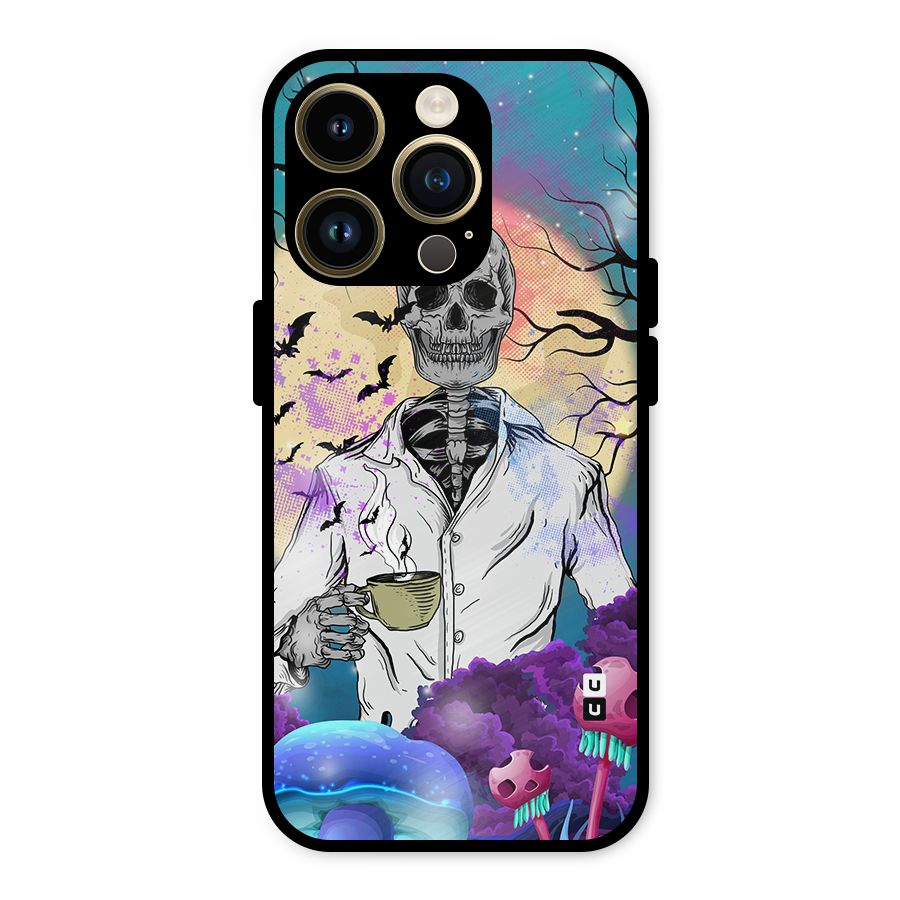 Morning Tea Skull Metal Back Case for iPhone 14 Pro