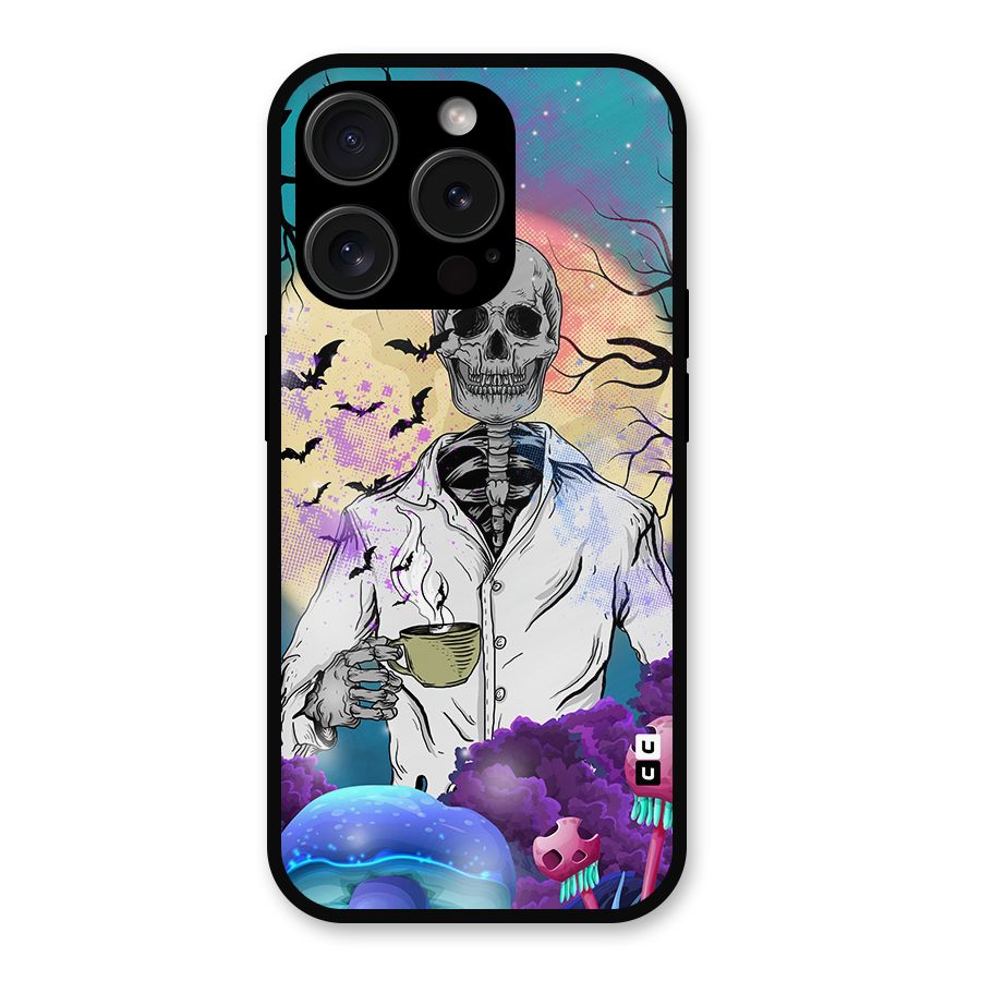 Morning Tea Skull Metal Back Case for iPhone 15 Pro