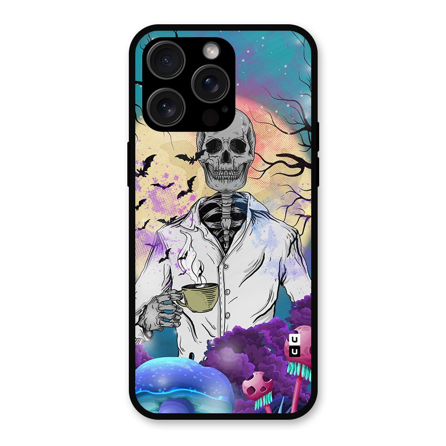 Morning Tea Skull Metal Back Case for iPhone 15 Pro Max