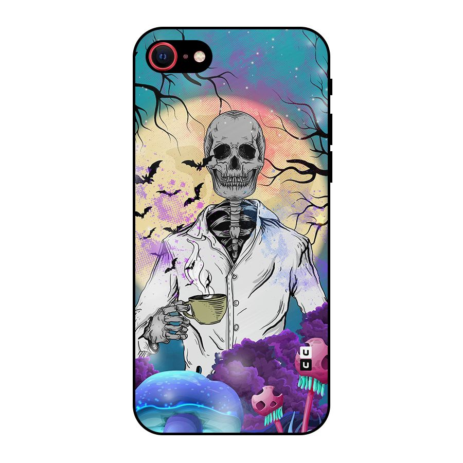 Morning Tea Skull Metal Back Case for iPhone SE 2022