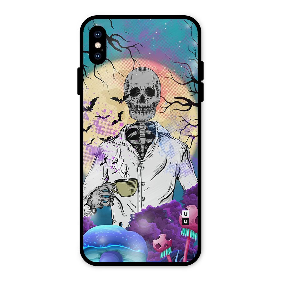 Morning Tea Skull Metal Back Case for iPhone XS Max