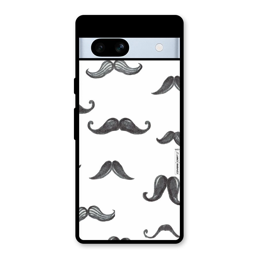 Moustache Pattern (Black) Glass Back Case for Google Pixel 7a