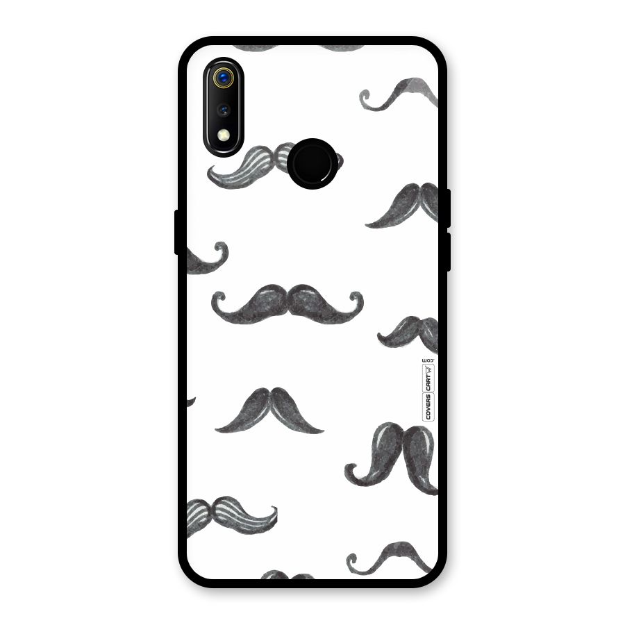 Moustache Pattern (Black) Glass Back Case for Realme 3
