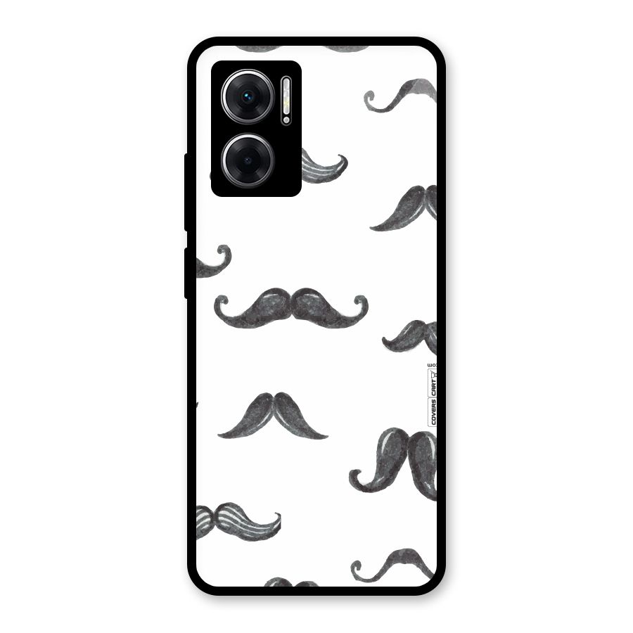 Moustache Pattern (Black) Glass Back Case for Redmi 11 Prime 5G