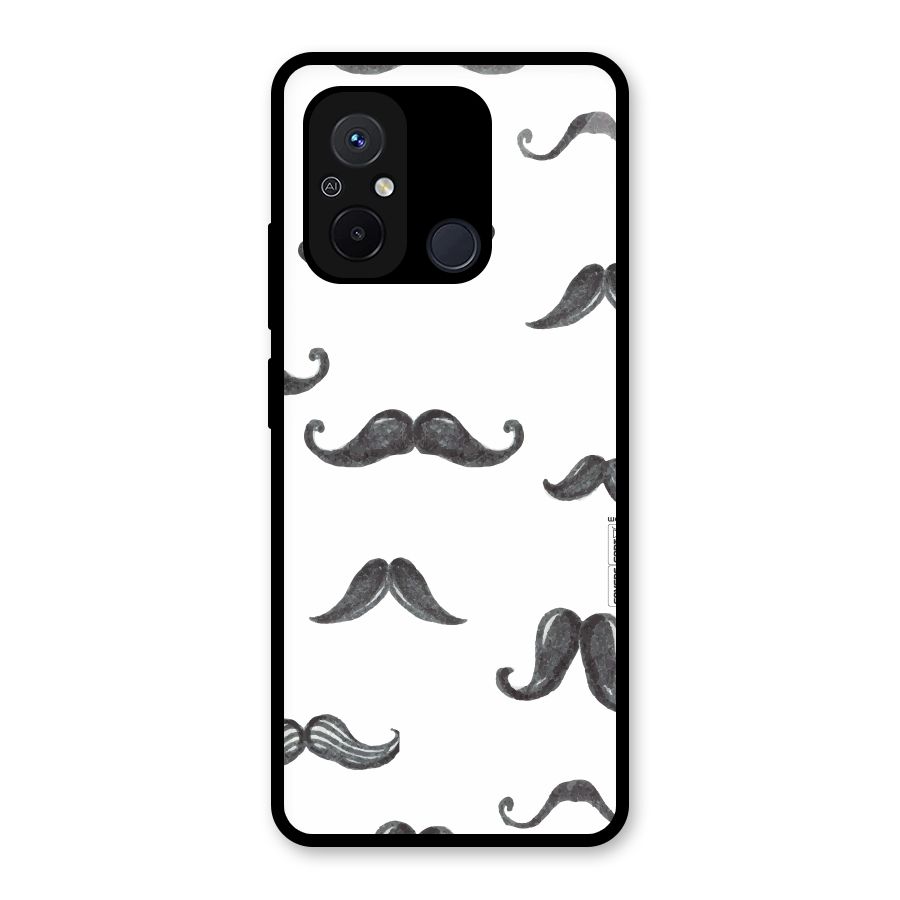 Moustache Pattern (Black) Glass Back Case for Redmi 12C