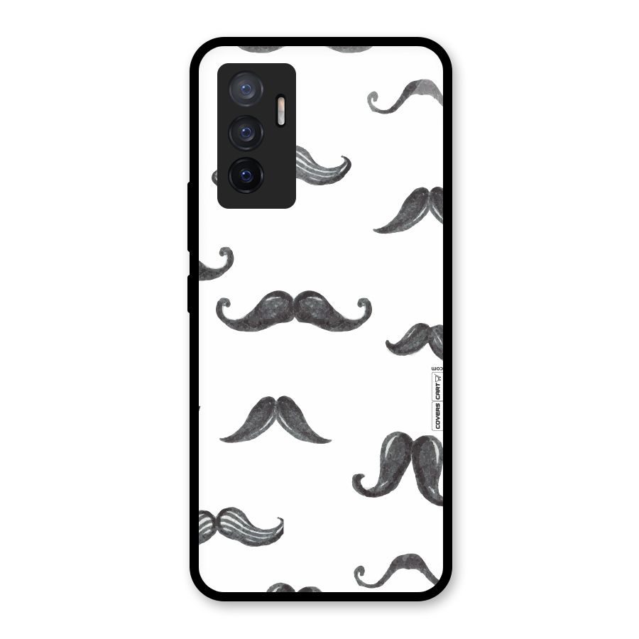 Moustache Pattern (Black) Glass Back Case for Vivo V23e