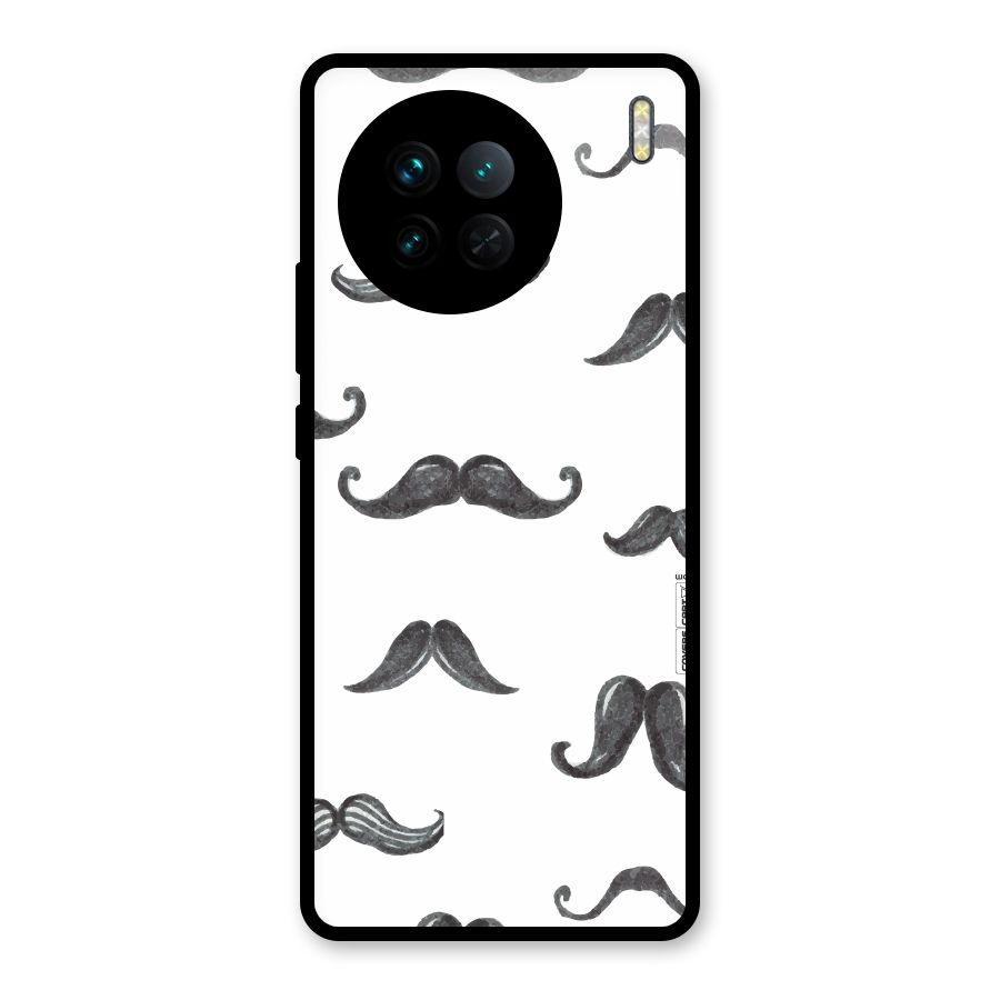 Moustache Pattern (Black) Glass Back Case for Vivo X90