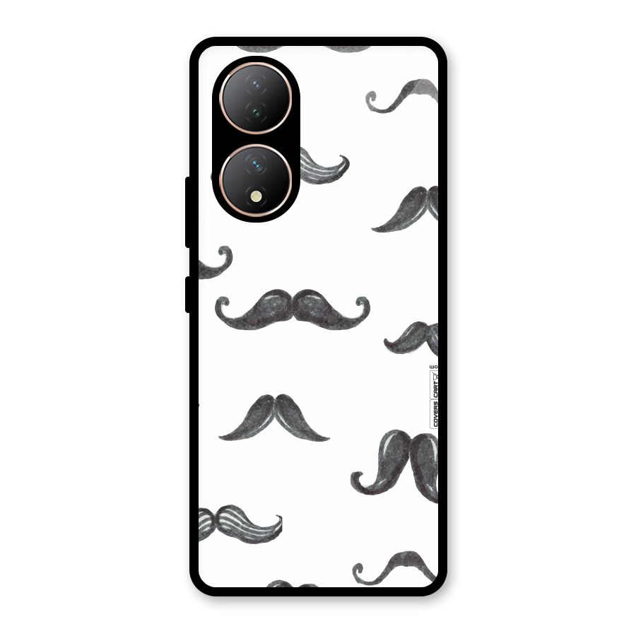 Moustache Pattern (Black) Glass Back Case for Vivo Y100A
