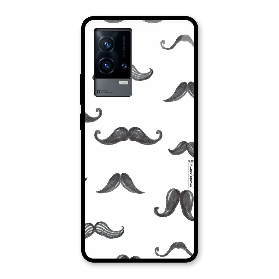 Moustache Pattern (Black) Glass Back Case for iQOO 9 5G