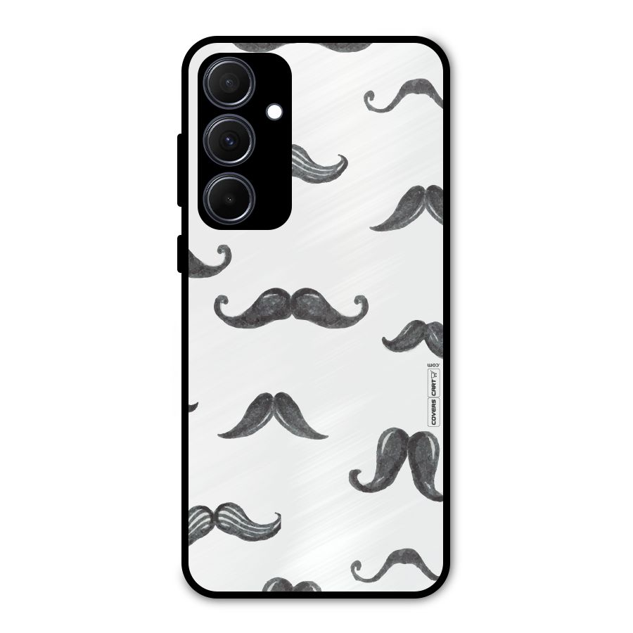 Moustache Pattern (Black) Metal Back Case for Galaxy A35