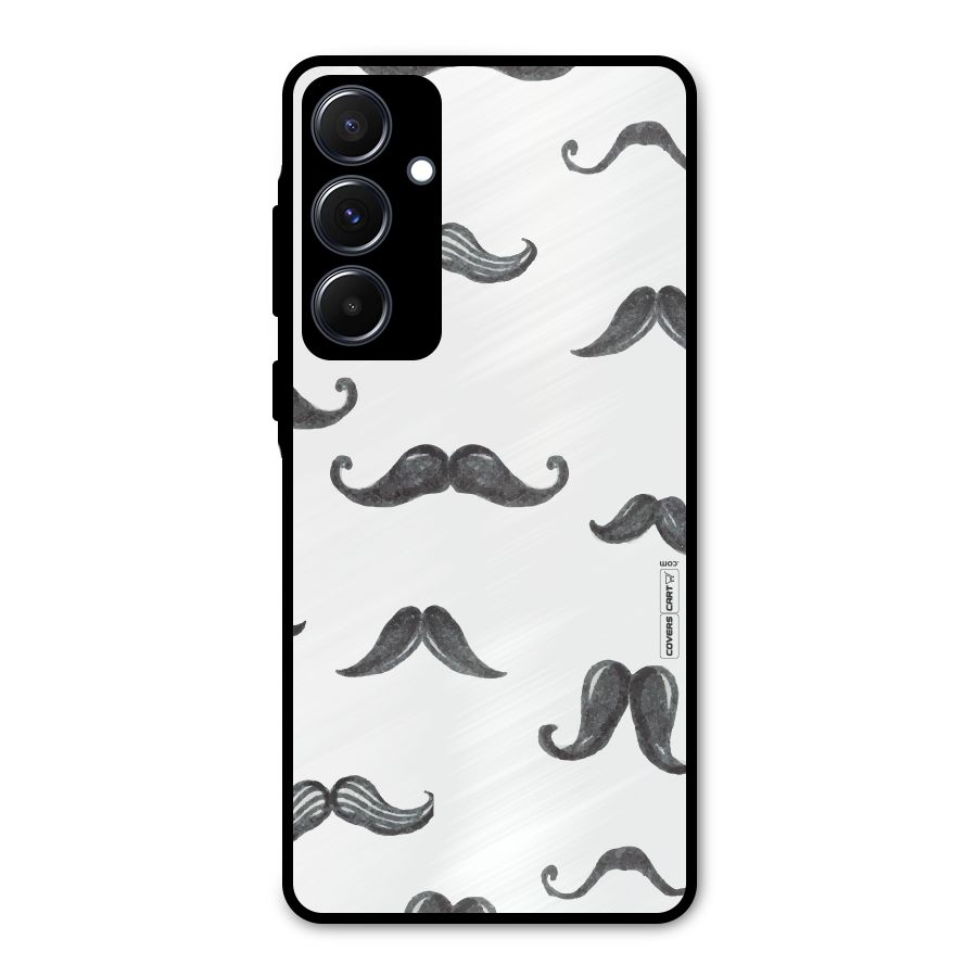 Moustache Pattern (Black) Metal Back Case for Galaxy A55