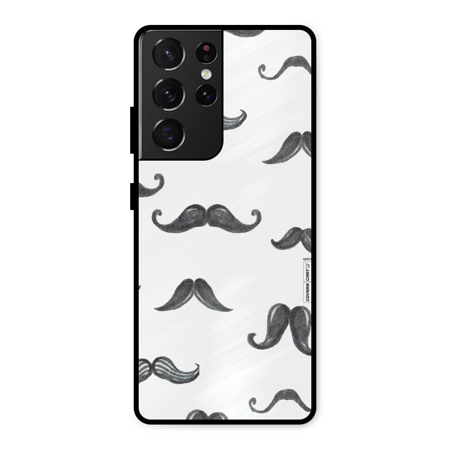 Moustache Pattern (Black) Metal Back Case for Galaxy S21 Ultra 5G