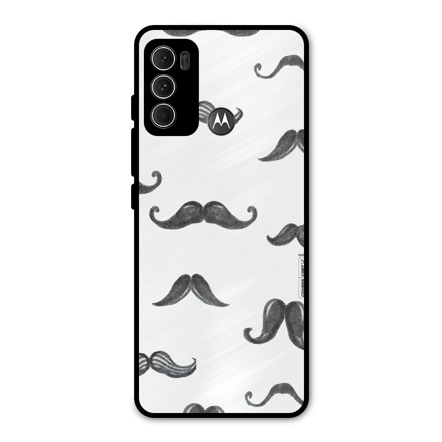 Moustache Pattern (Black) Metal Back Case for Moto G60