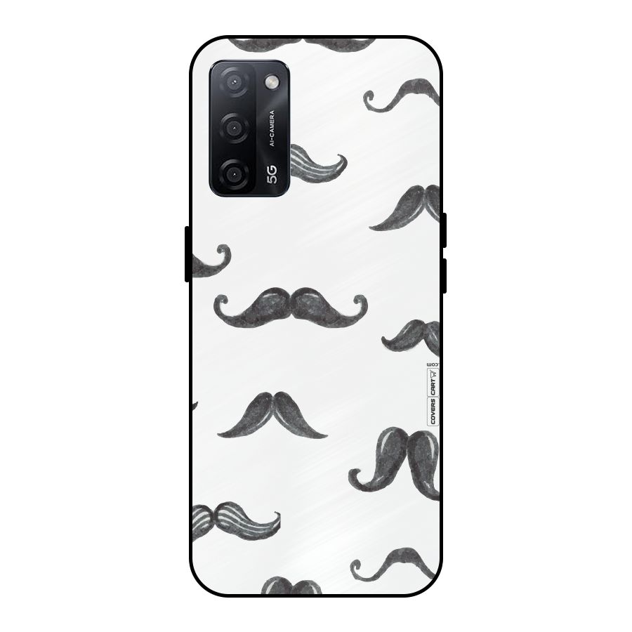 Moustache Pattern (Black) Metal Back Case for Oppo A53s 5G