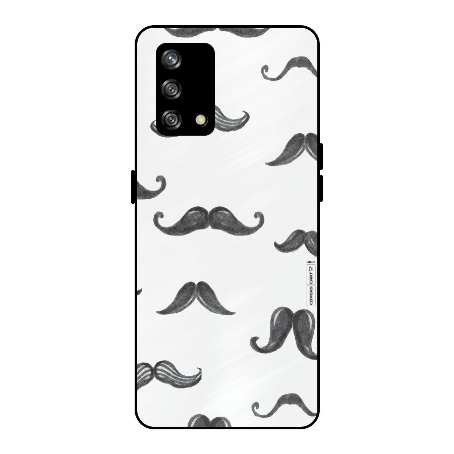 Moustache Pattern (Black) Metal Back Case for Oppo F19