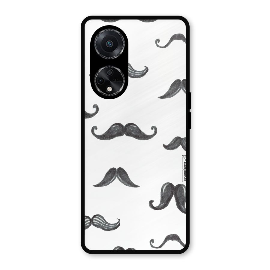 Moustache Pattern (Black) Metal Back Case for Oppo F23