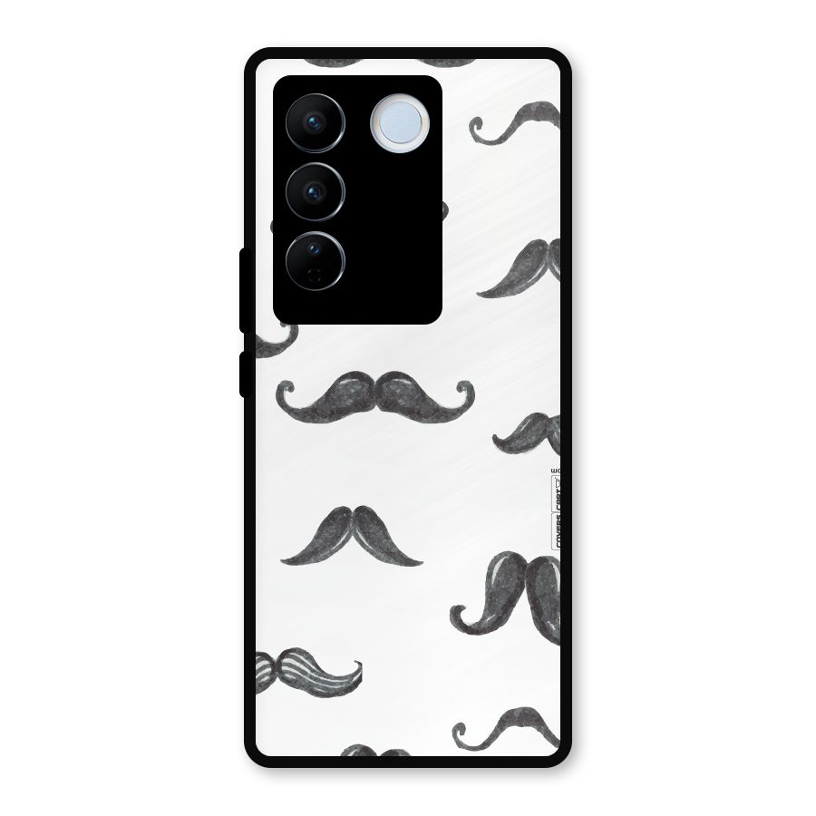 Moustache Pattern (Black) Metal Back Case for Vivo V27 Pro