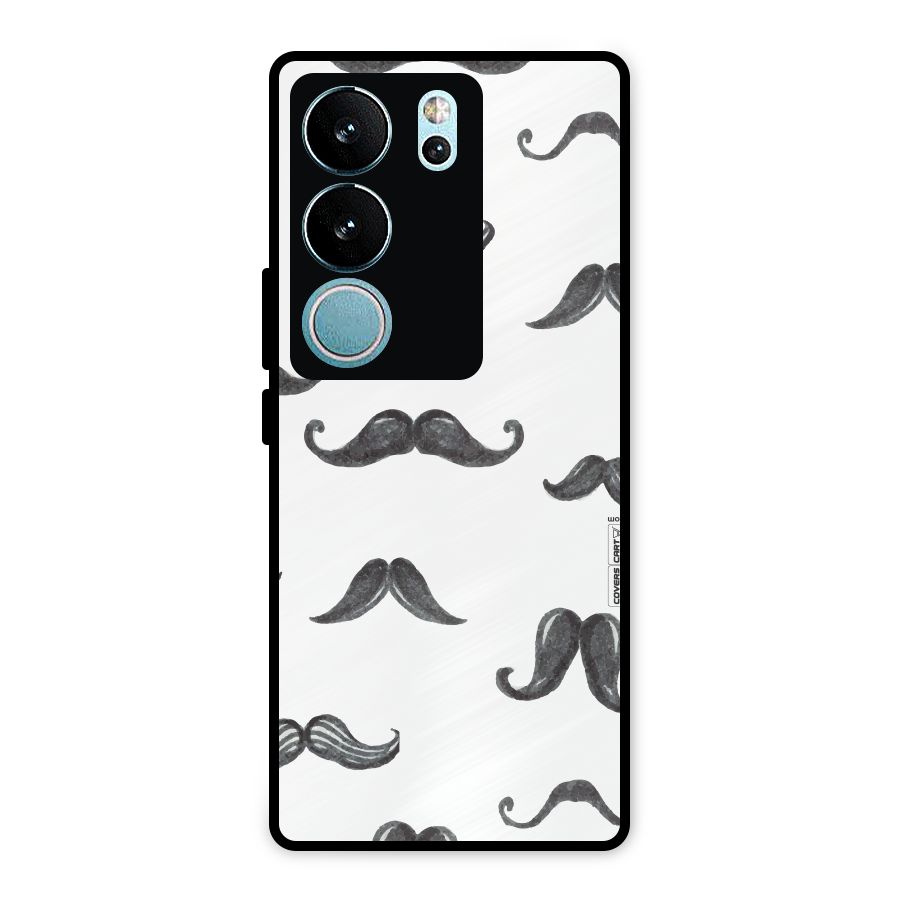 Moustache Pattern (Black) Metal Back Case for Vivo V29 Pro