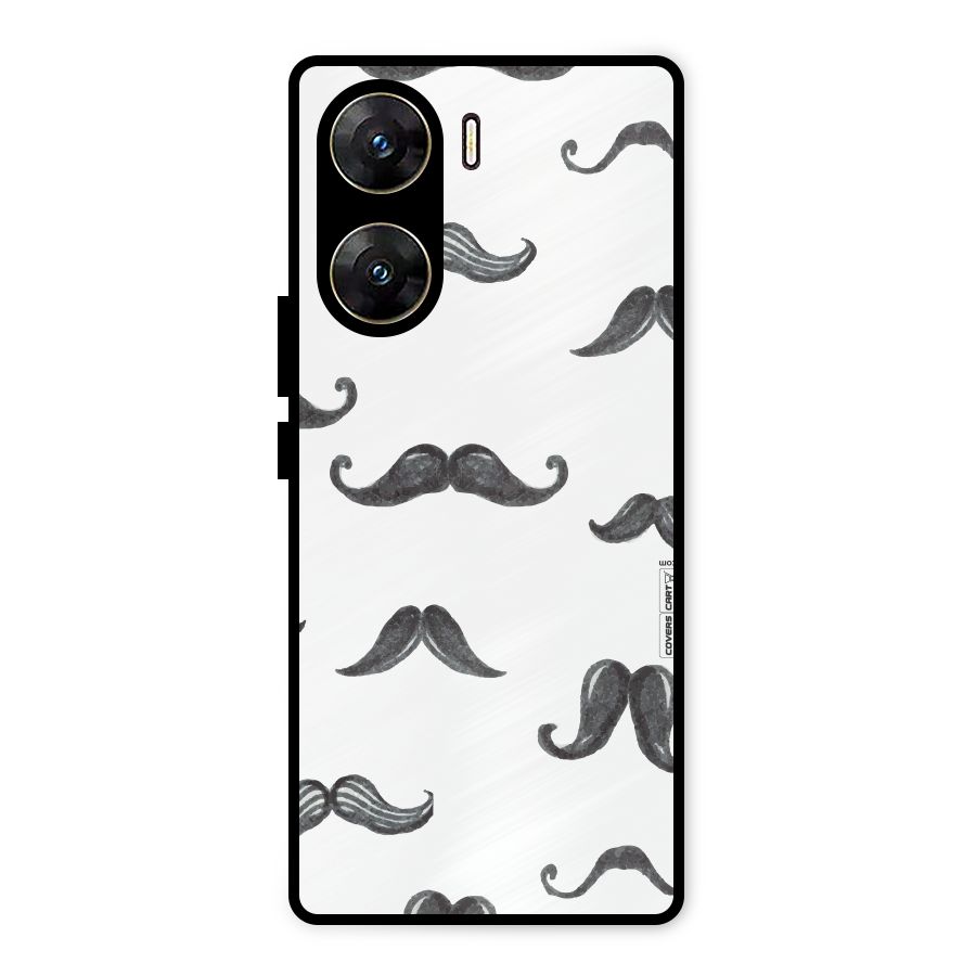 Moustache Pattern (Black) Metal Back Case for Vivo V29e