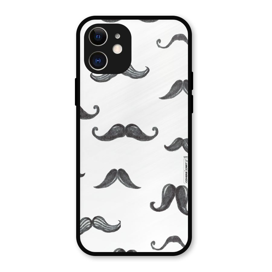 Moustache Pattern (Black) Metal Back Case for iPhone 12