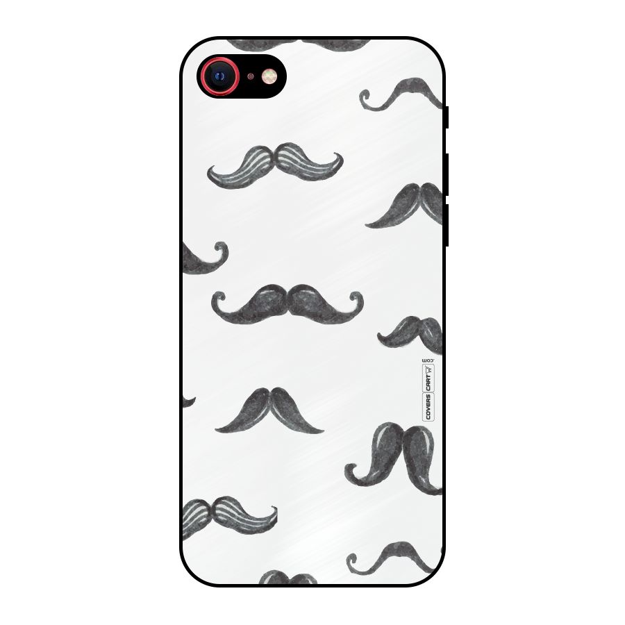Moustache Pattern (Black) Metal Back Case for iPhone 8