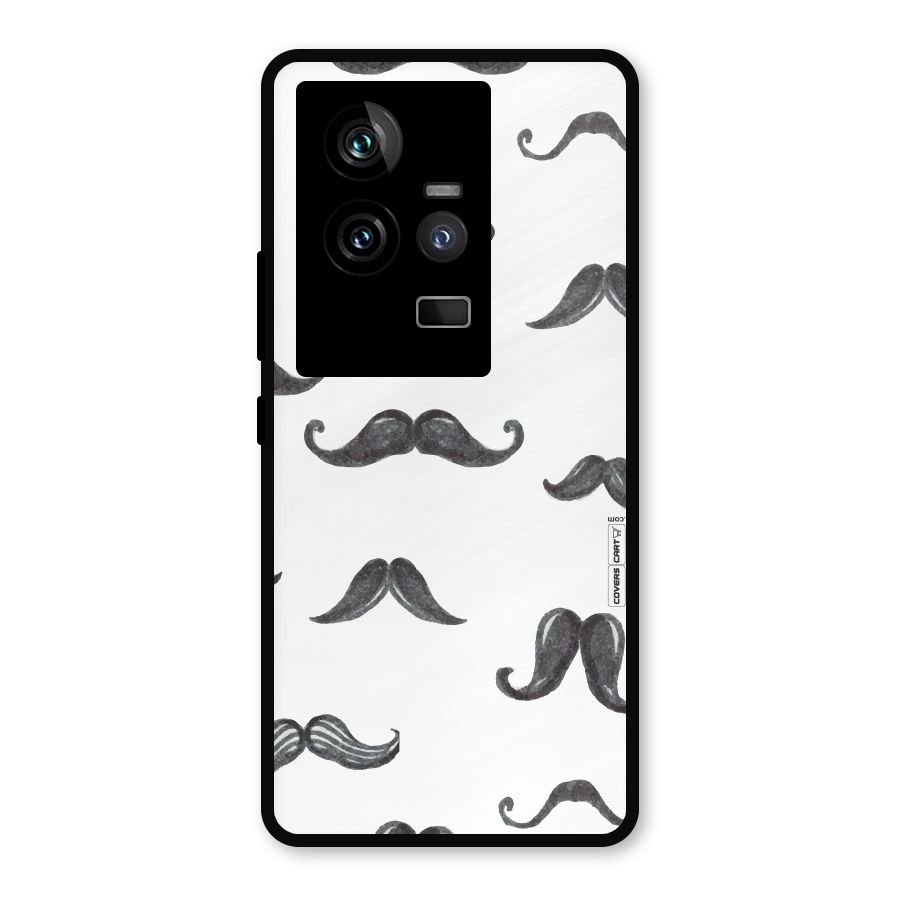 Moustache Pattern (Black) Metal Back Case for iQOO 11 5G