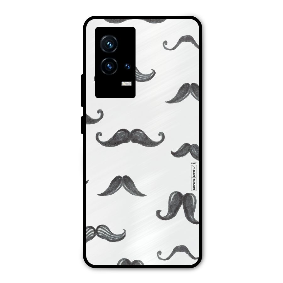 Moustache Pattern (Black) Metal Back Case for iQOO 9 5G