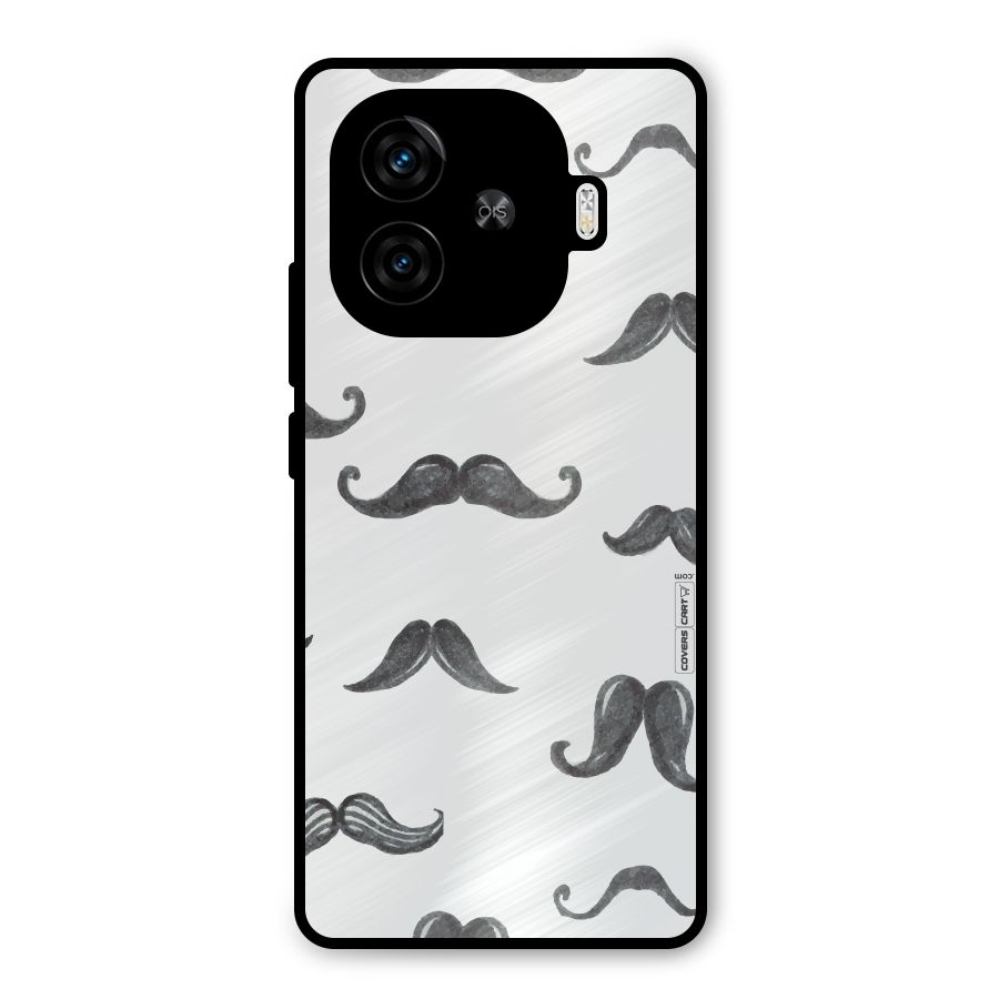 Moustache Pattern (Black) Metal Back Case for iQOO Z9 Turbo