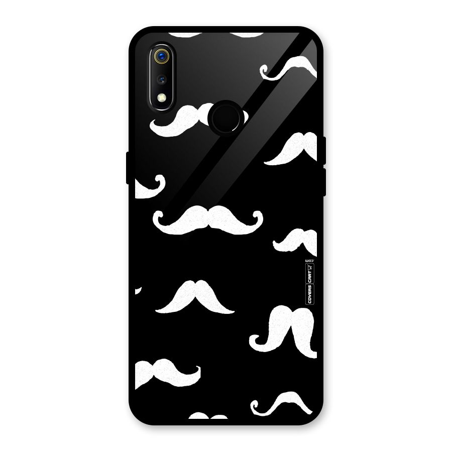 Moustache Pattern (White) Glass Back Case for Realme 3i
