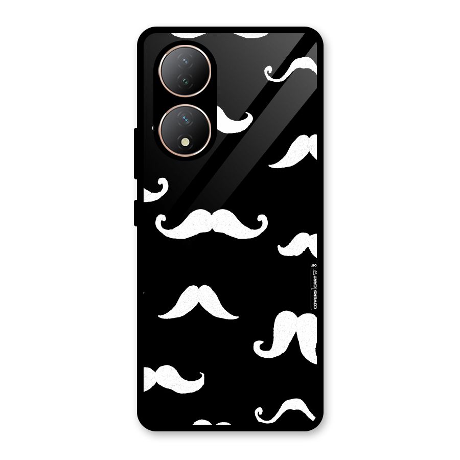 Moustache Pattern (White) Glass Back Case for Vivo Y100A