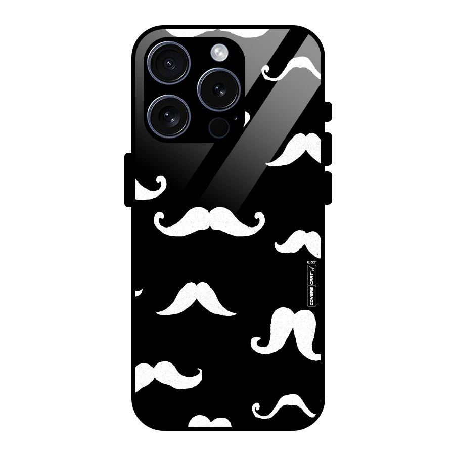Moustache Pattern (White) Glass Back Case for iPhone 15 Pro