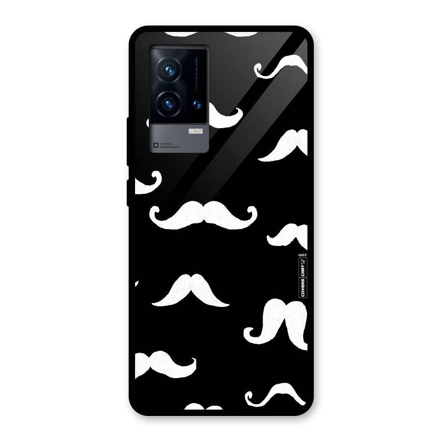 Moustache Pattern (White) Glass Back Case for iQOO 9 5G