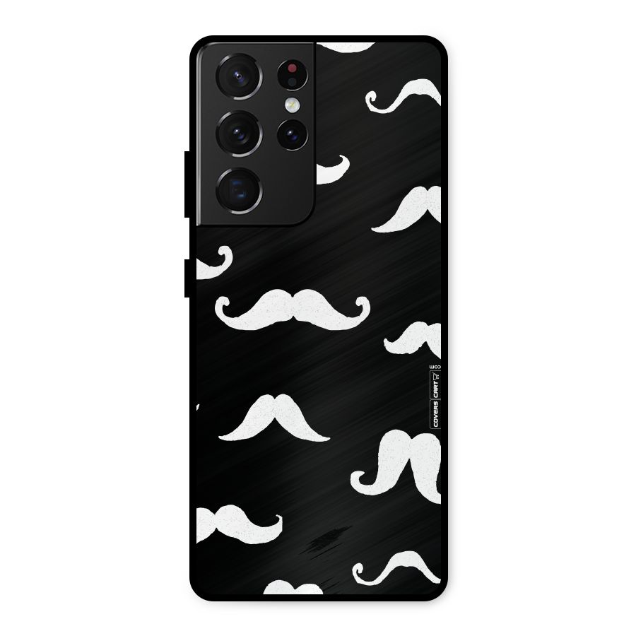 Moustache Pattern (White) Metal Back Case for Galaxy S21 Ultra 5G