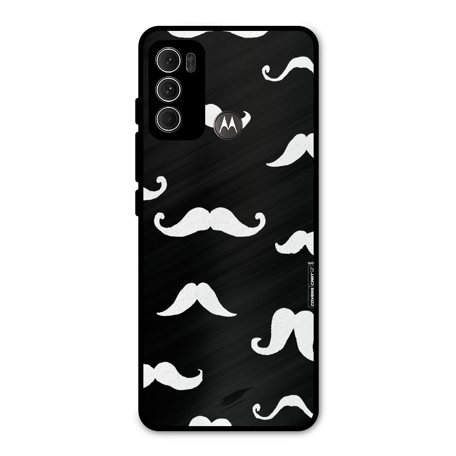 Moustache Pattern (White) Metal Back Case for Moto G60