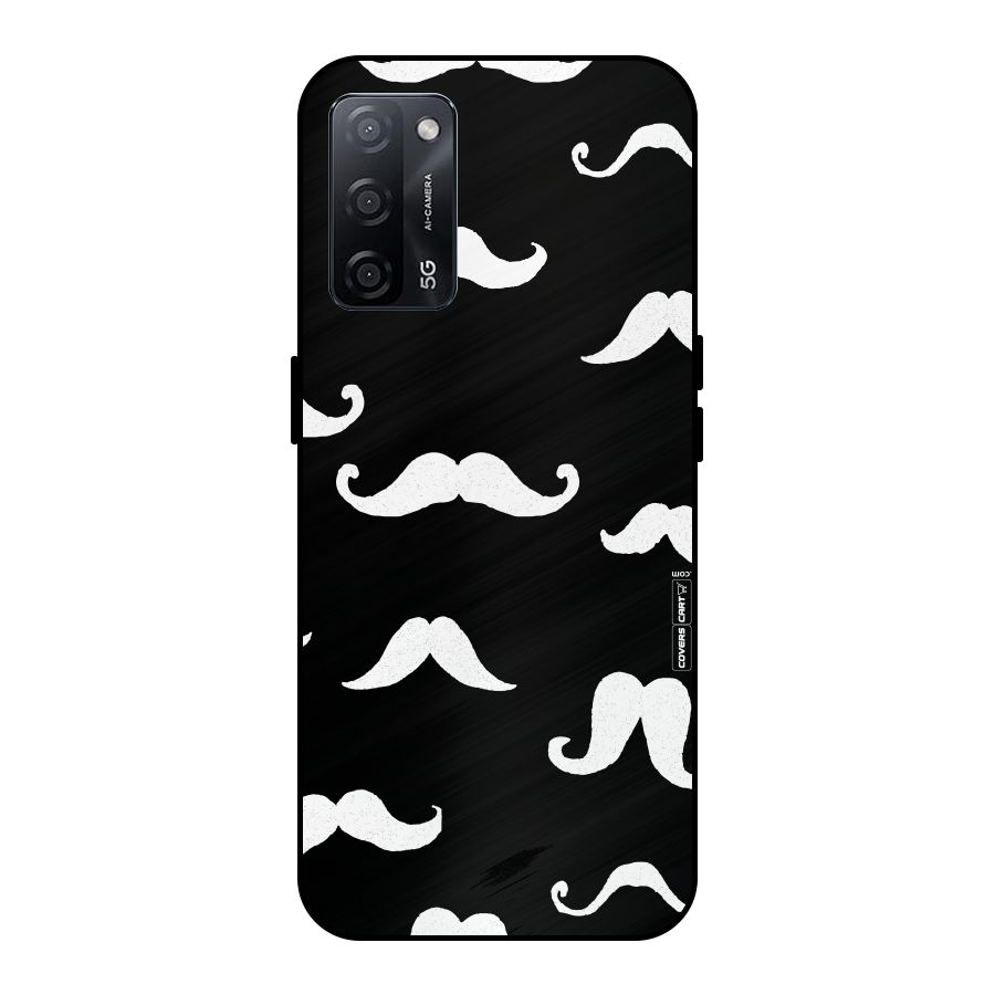 Moustache Pattern (White) Metal Back Case for Oppo A53s 5G