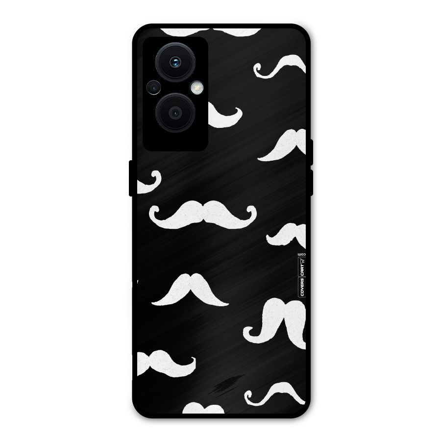 Moustache Pattern (White) Metal Back Case for Oppo F21 Pro 5G