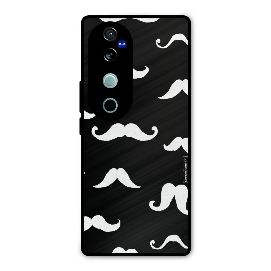 Moustache Pattern (White) Metal Back Case for Vivo V40 Pro