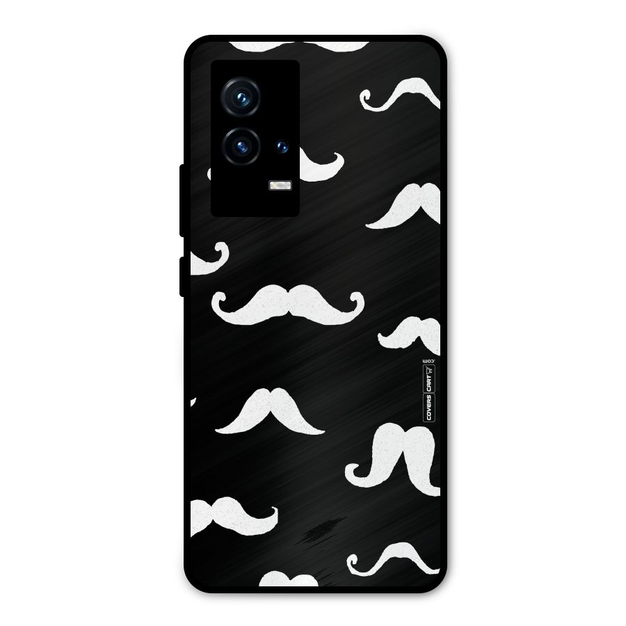 Moustache Pattern (White) Metal Back Case for iQOO 9 5G