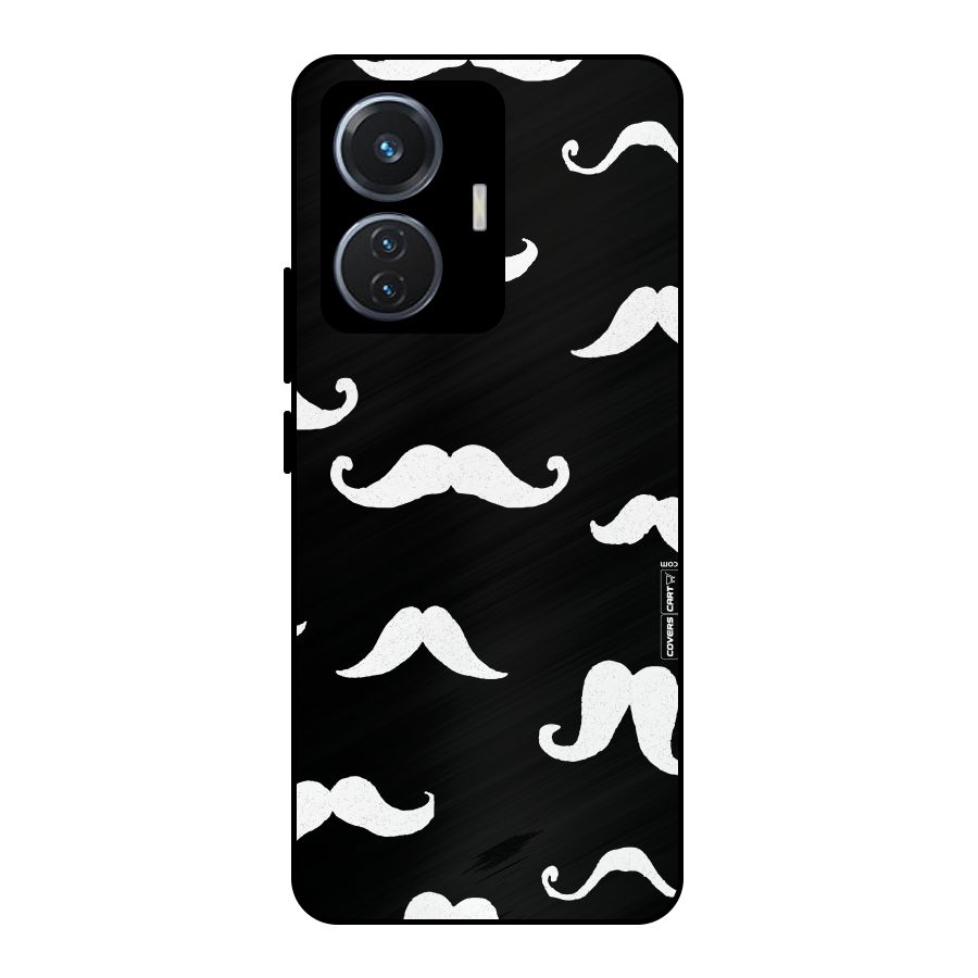 Moustache Pattern (White) Metal Back Case for iQOO Z6 44W