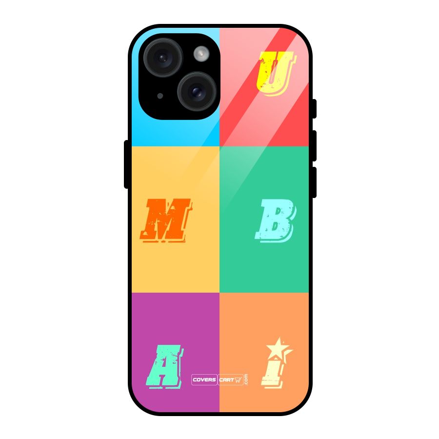 Mumbai Alphabets Glass Back Case for iPhone 15