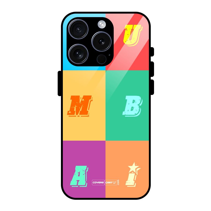 Mumbai Alphabets Glass Back Case for iPhone 15 Pro
