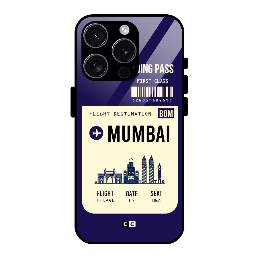 Mumbai Boarding Pass Glass Back Case for iPhone 15 Pro
