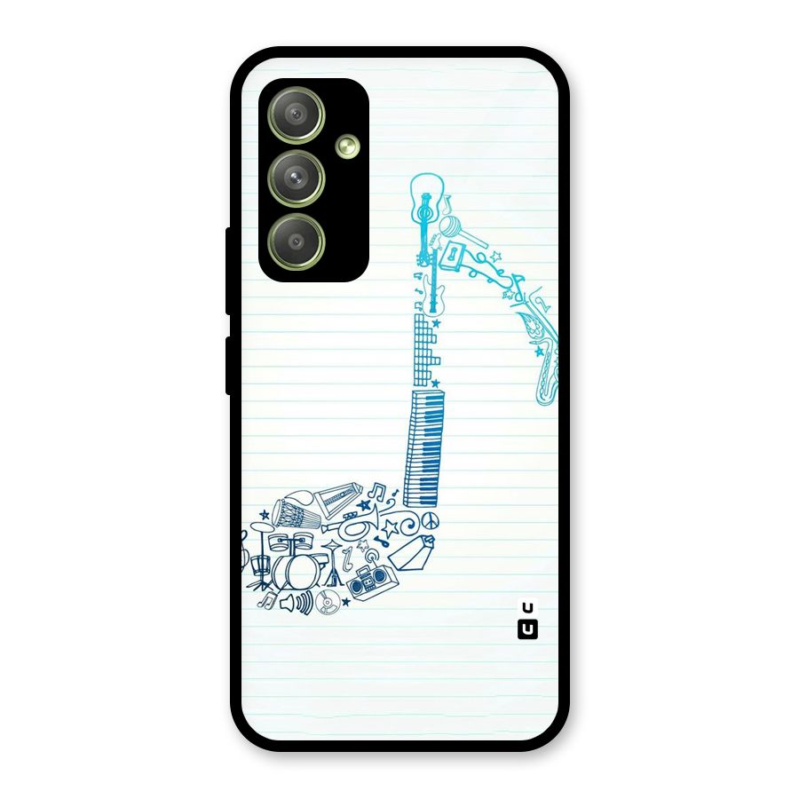 Music Note Design Glass Back Case for Galaxy A54