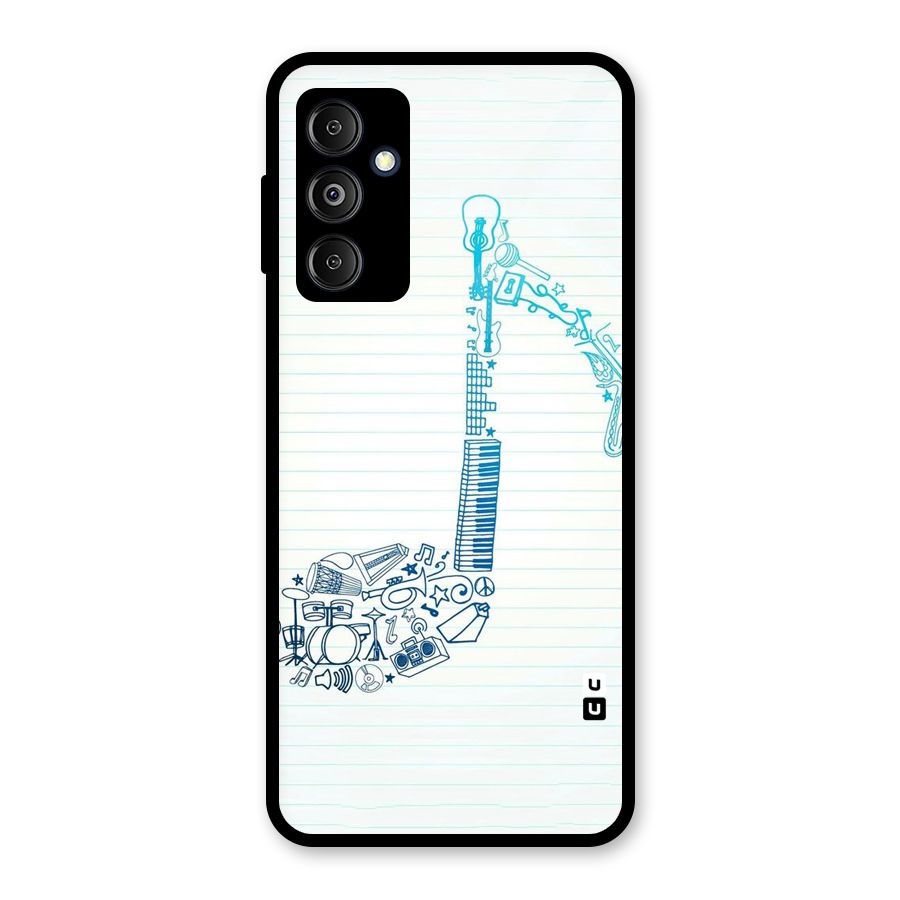 Music Note Design Glass Back Case for Galaxy M14 5G