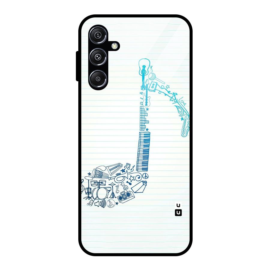 Music Note Design Glass Back Case for Galaxy M34 5G