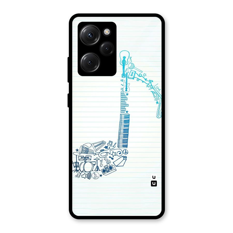 Music Note Design Glass Back Case for Poco X5 Pro